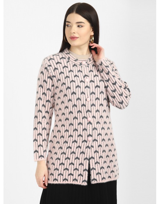 Women Long coat peach Front Design with button